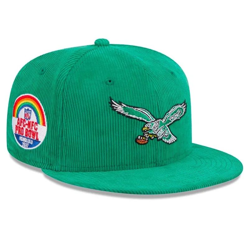 Philadelphia Eagles Men’s Green Throwback Corduroy New Era 1987 Pro Bowl Patch 59FIFTY Fitted Hat