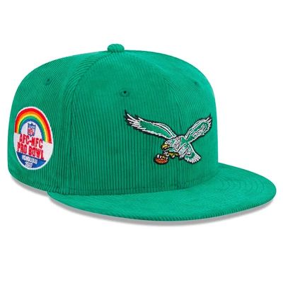 Philadelphia Eagles Men’s Green Throwback Corduroy New Era 1987 Pro Bowl Patch 59FIFTY Fitted Hat