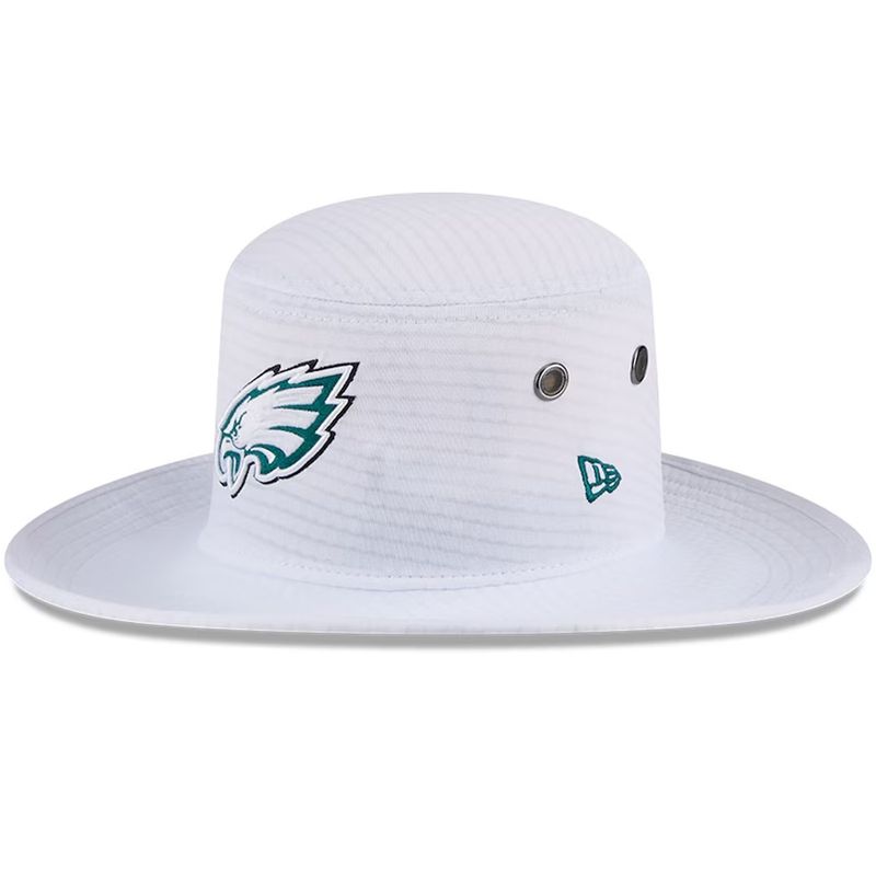 Philadelphia Eagles Men’s White New Era 2024 NFL Training Camp Panama Bucket Hat