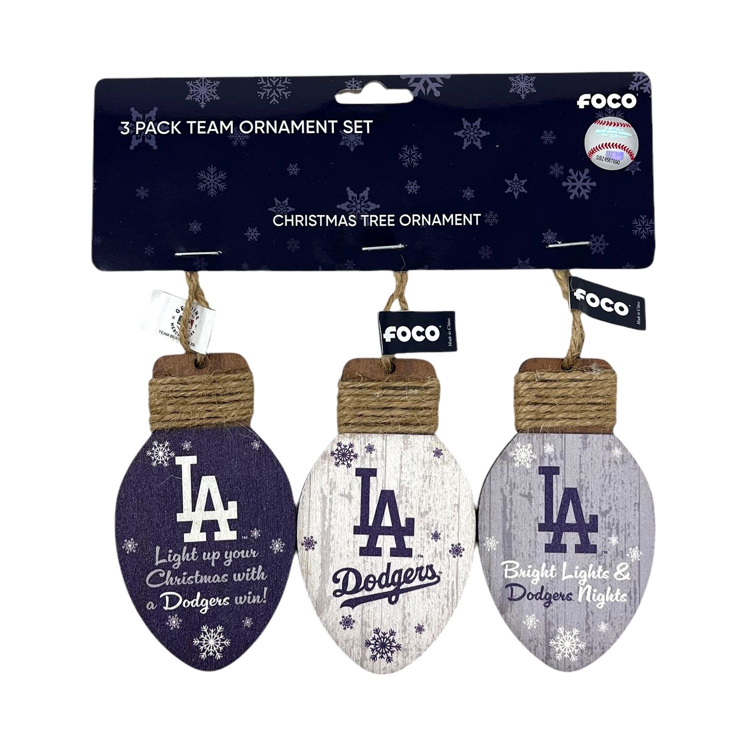 Los Angeles Dodgers Wooden Light Bulbs Christmas Ornament