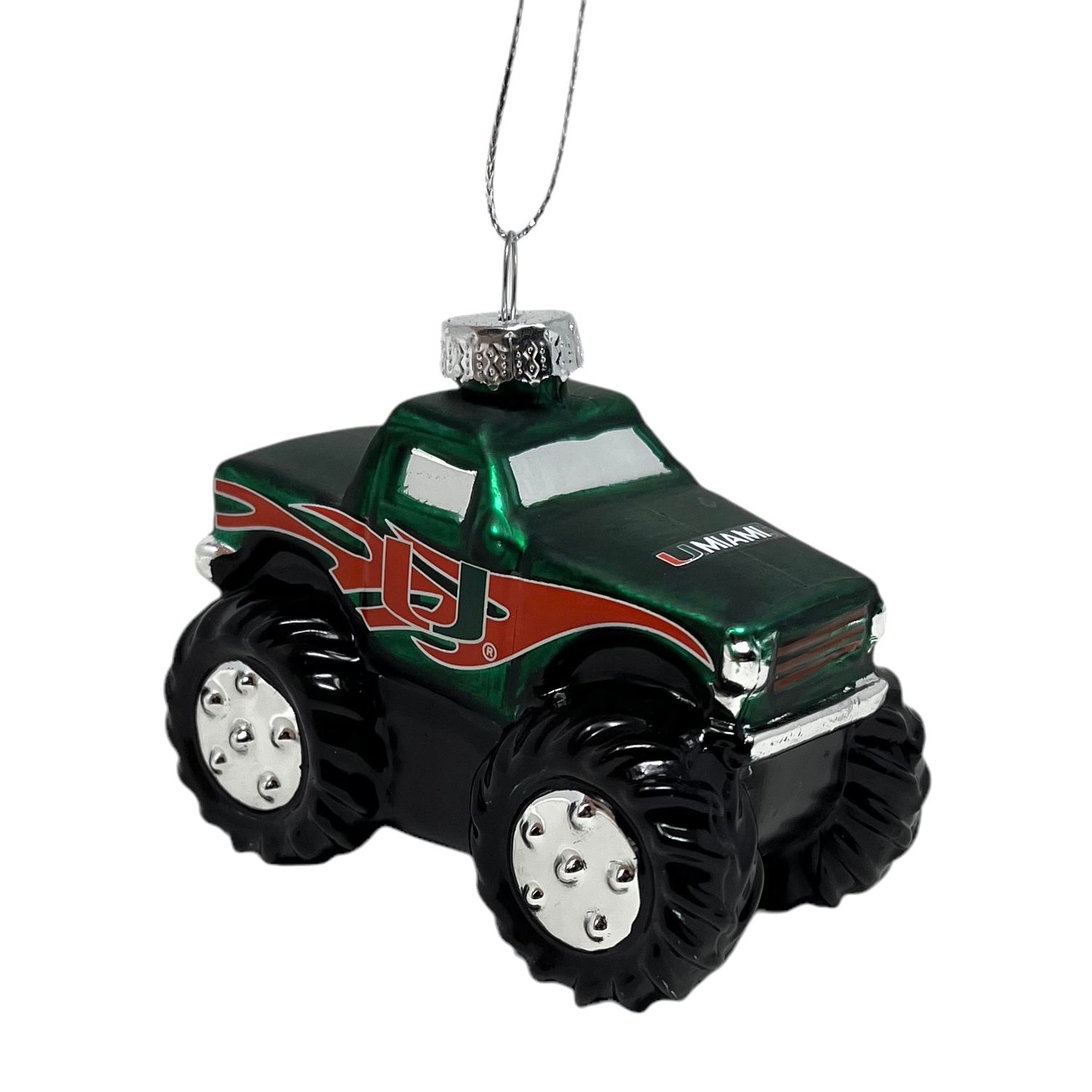 Miami Hurricanes Team Monster Truck Blown Glass Ornament