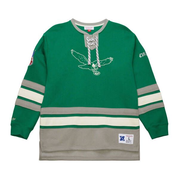 Philadelphia Eagles Men’s Kelly Green Mitchell & Ness Heritage Lace-Up Vintage Logo Crewneck