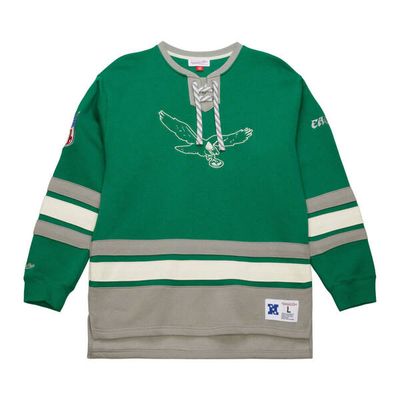 Philadelphia Eagles Men’s Kelly Green Mitchell & Ness Heritage Lace-Up Vintage Logo Crewneck