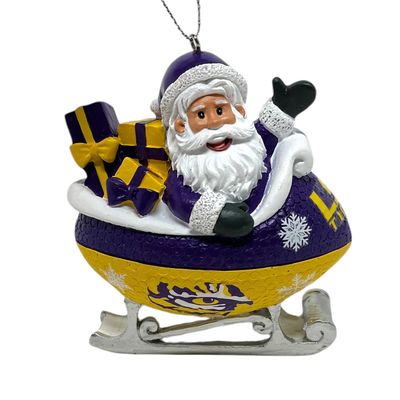 LSU Tigers Santa Resin Football Sleigh Ornament LSU Tigers Santa Resin Football Sleigh Ornament
