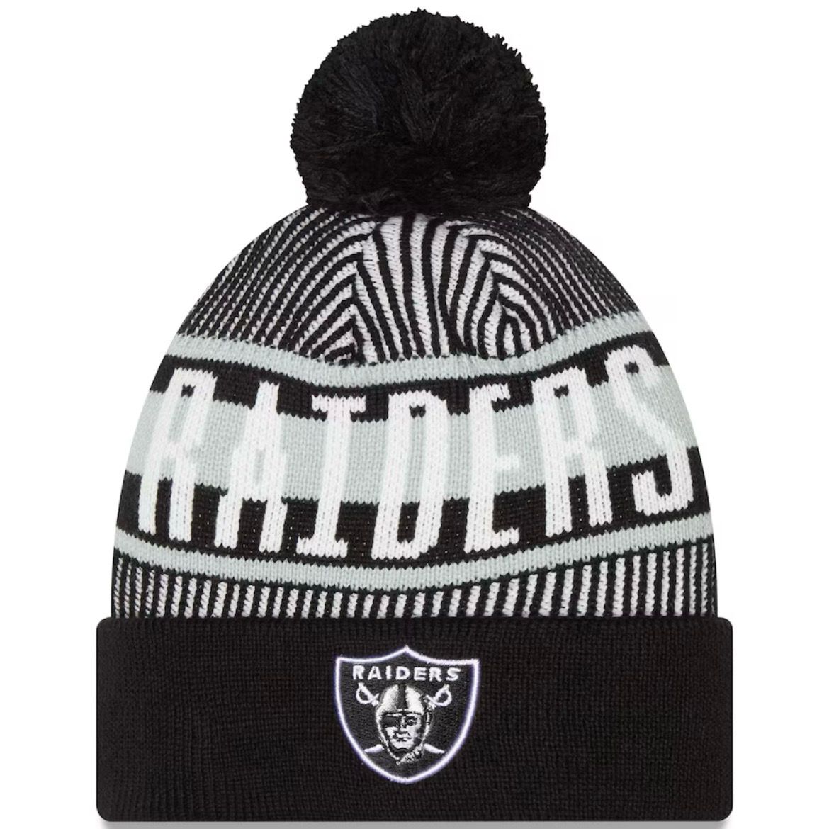 Las Vegas Raiders Men's New Era Striped Cuffed Pom Knit Hat