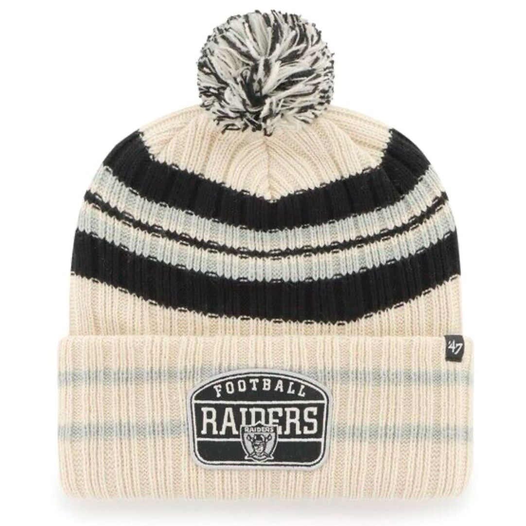 Las Vegas Raiders Men's Ivory Hone Patch 47 Cuffed Pom Knit Hat