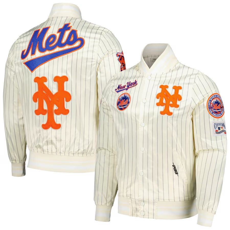 New York Mets Men’s White Pinstripe Pro Standard Satin Full-Snap Luxury Jacket