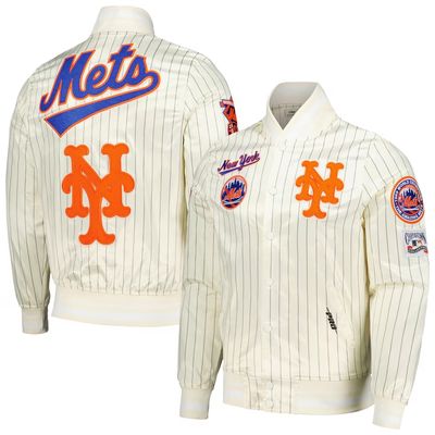 New York Mets Men’s White Pinstripe Pro Standard Satin Full-Snap Luxury Jacket New York Mets Men’s White Pinstripe Pro Standard Satin Full-Snap Luxury Jacket