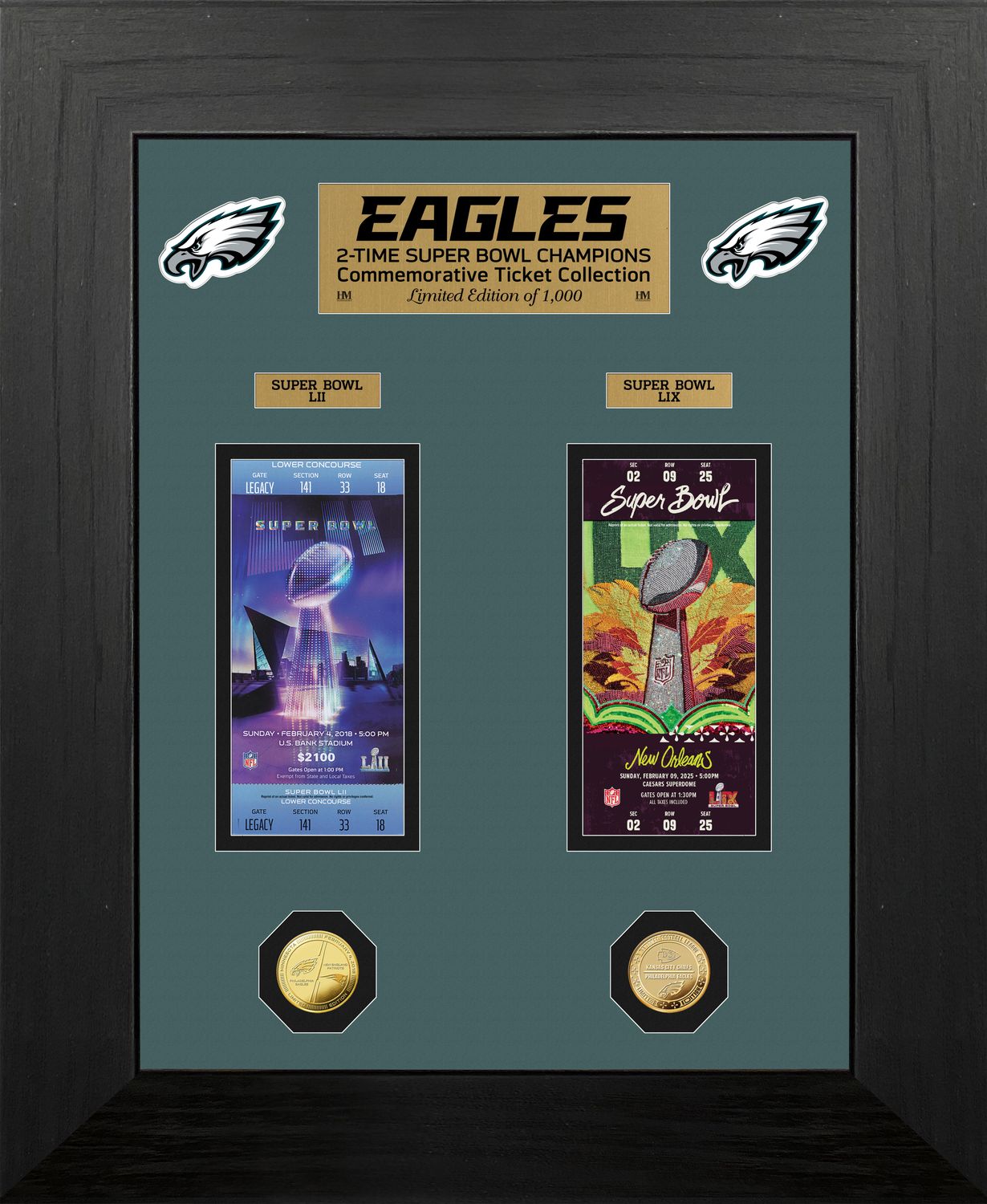 Philadelphia Eagles Deluxe Super Bowl Ticket Collection Gold Coin Photo Mint