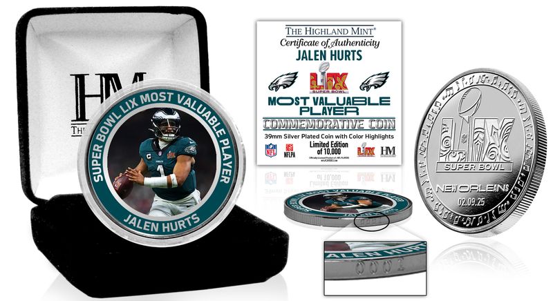 Philadelphia Eagles Super Bowl LIX MVP Jalen Hurts Silver Mint Coin