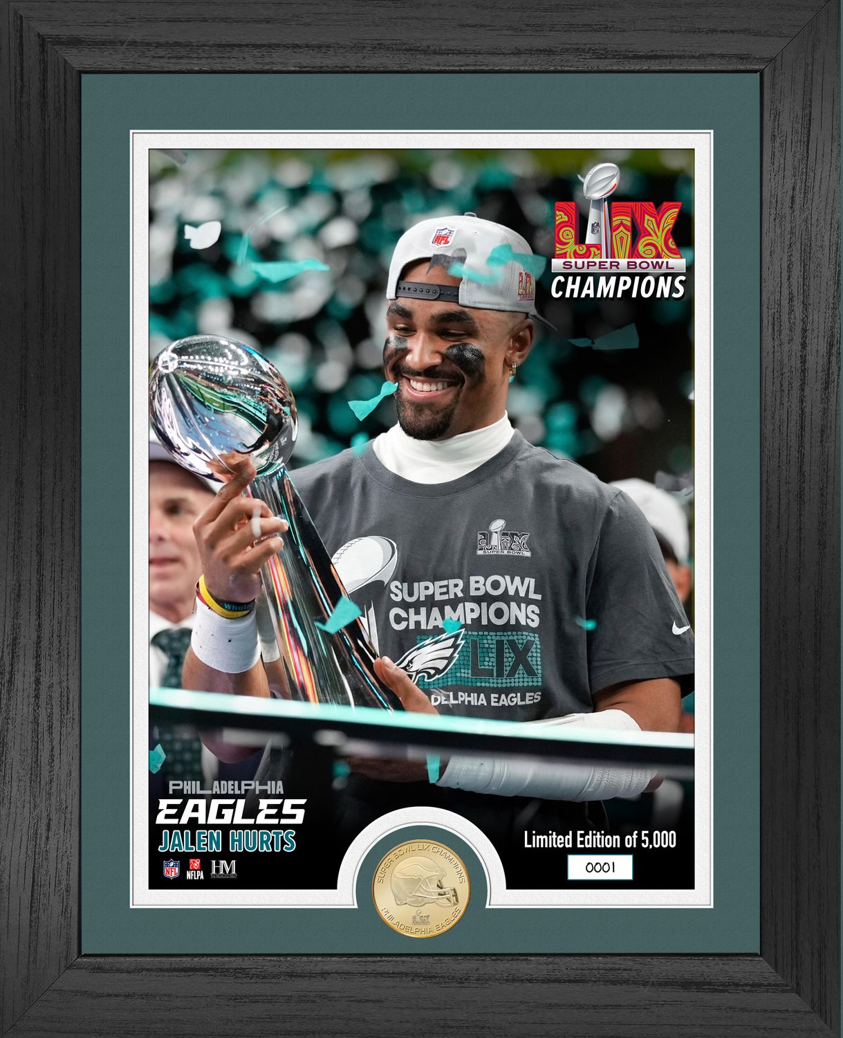 Philadelphia Eagles Jalen Hurts Super Bowl LIX Champions Bronze Coin Trophy Photo Mint