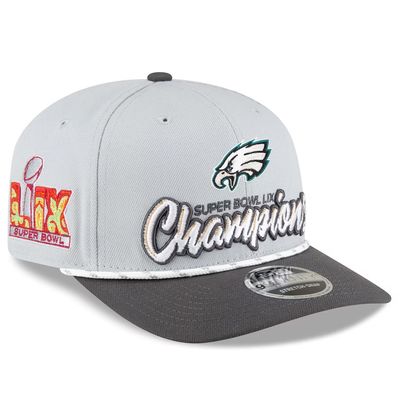 Philadelphia Eagles Men's New Era Gray/Charcoal Super Bowl LIX Champions Locker Room Trophy Collection 9SEVENTY Rope Adjustable Hat