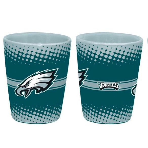 Philadelphia Eagles 2 Ounce Full Wrap Collectible Shot Glass Set of 2 Philadelphia Eagles 2 Ounce Full Wrap Collectible Shot Glass Set of 2