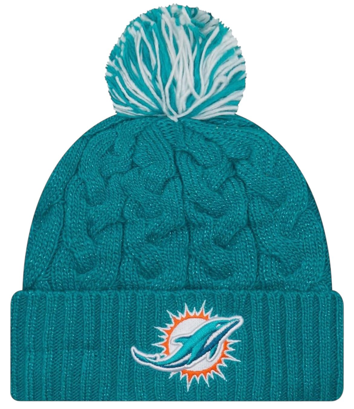 Miami Dolphins Women's New Era Cozy Cable Cuffed Knit Pom Hat