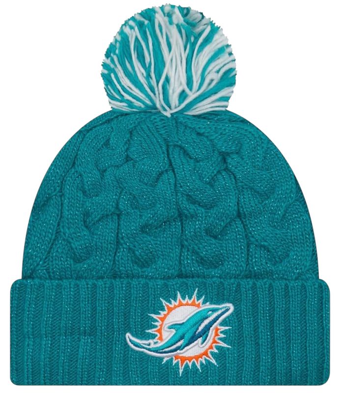 Miami Dolphins Women's New Era Cozy Cable Cuffed Knit Pom Hat