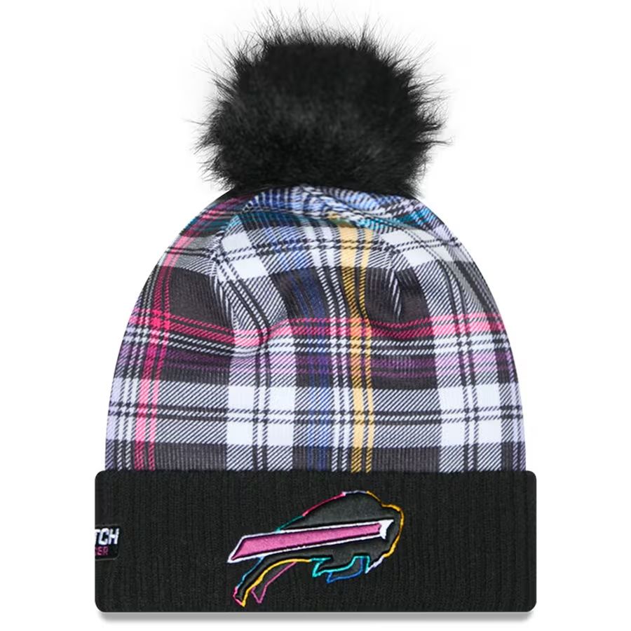 Buffalo Bills Women’s Black New Era 2024 NFL Crucial Catch Cuffed Pom Knit Hat