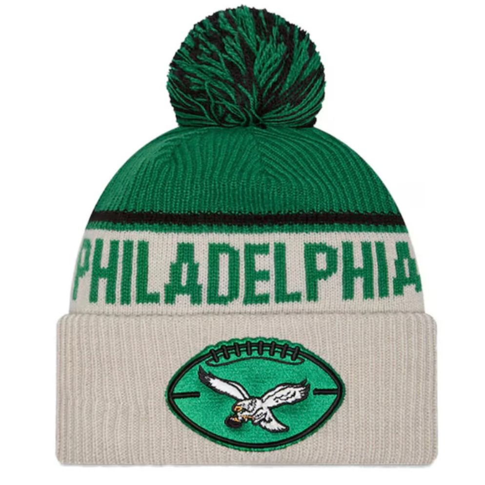 Philadelphia Eagles Youth Historic New Era 2024 Knit Pom Hat
