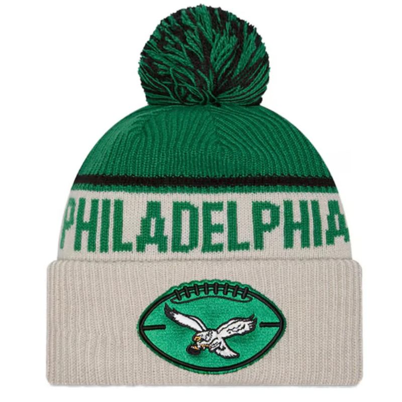 Philadelphia Eagles Youth Historic New Era 2024 Knit Pom Hat