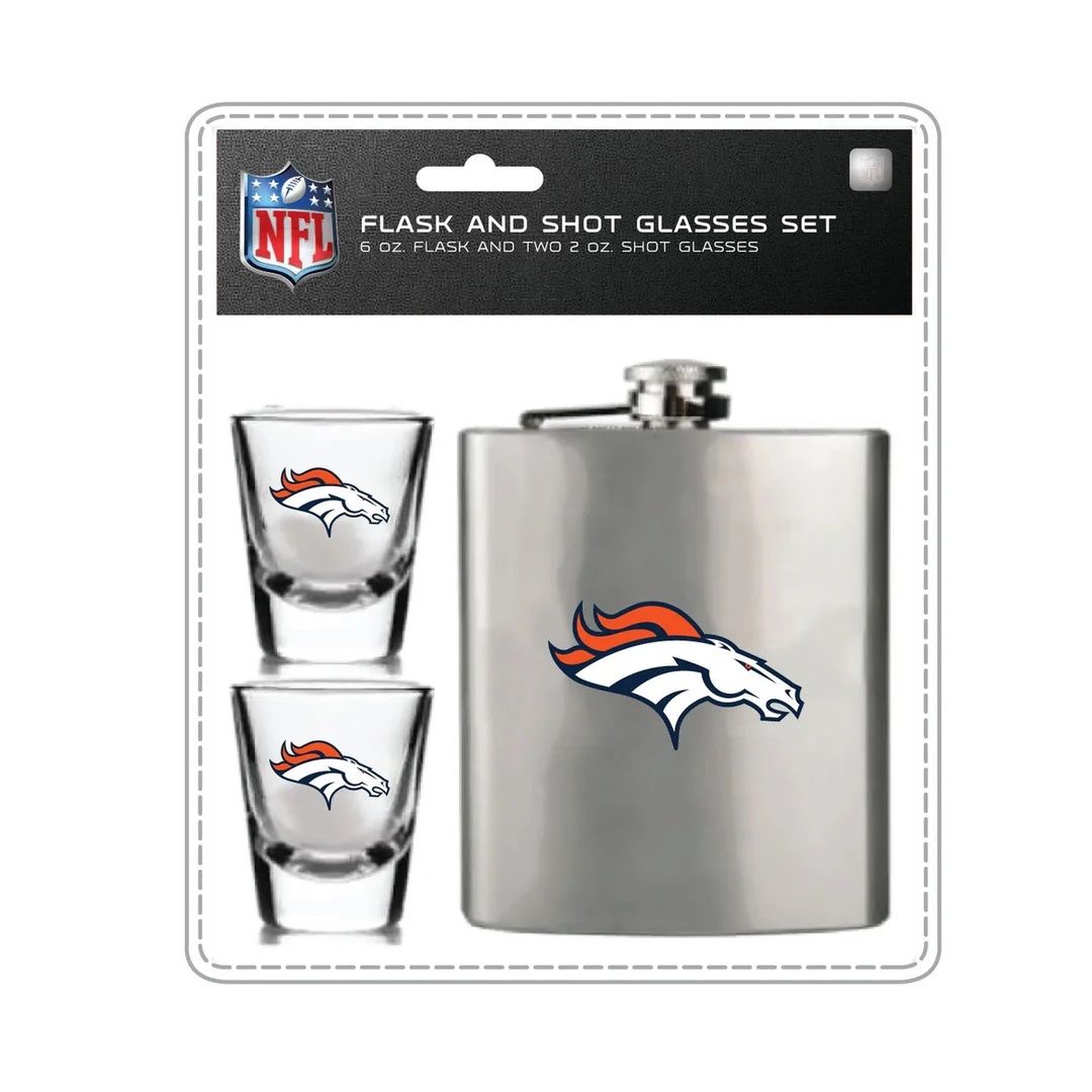Denver Broncos Stainless Steel Flask & Shot Glass Set