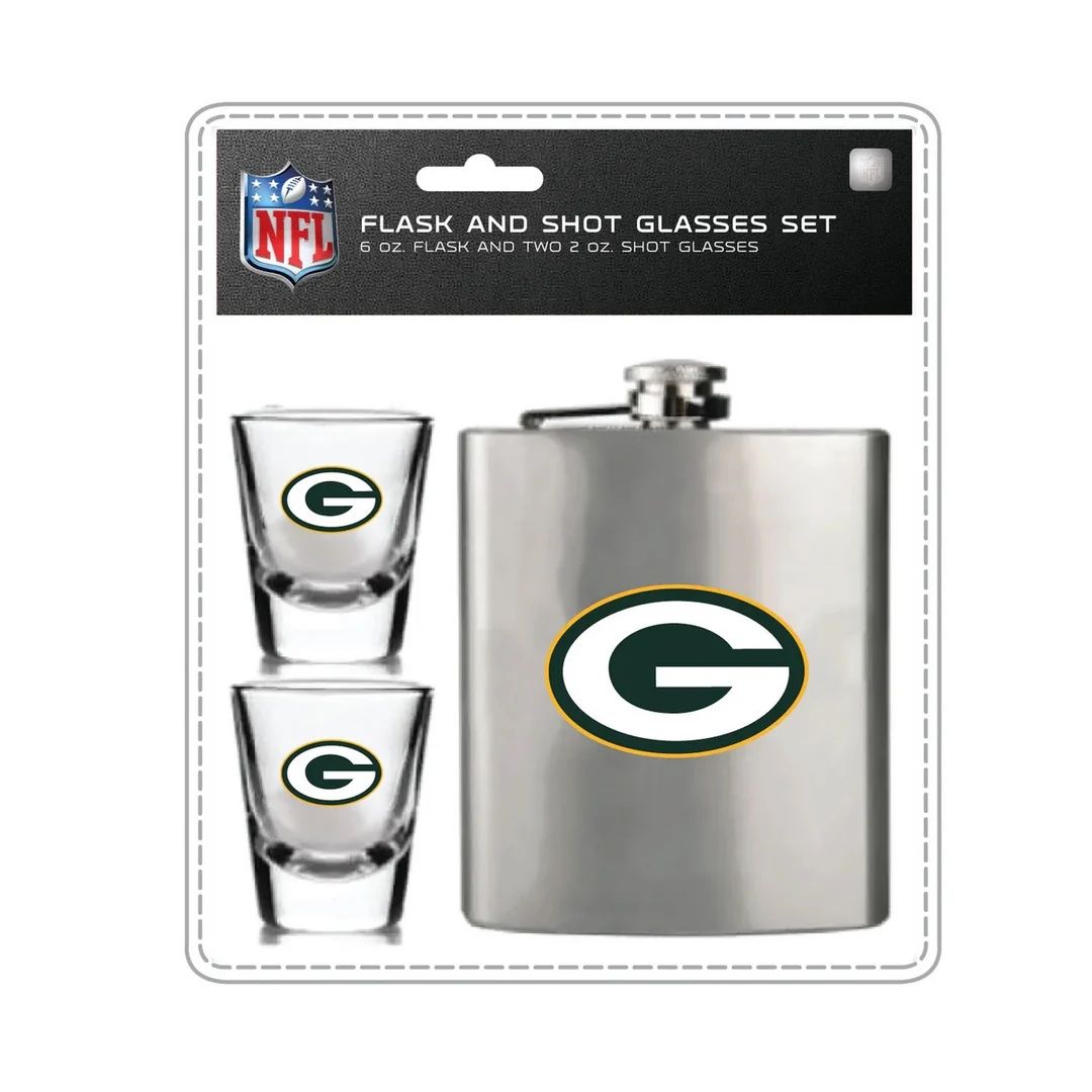 Green Bay Packers Stainless Steel Flask & Shot Glass Set
