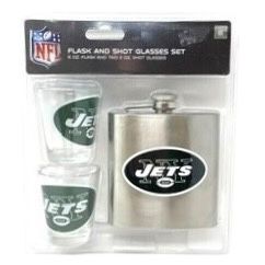 New York Jets Stainless Steel Flask & Shot Glass Set