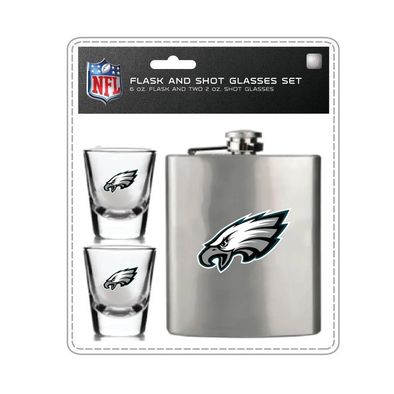Philadelphia Eagles Stainless Steel Flask & Shot Glass Set Philadelphia Eagles Stainless Steel Flask & Shot Glass Set