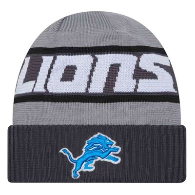 Detroit Lions Men's Gray New Era Sideline Tech Cuffed Knit Hat