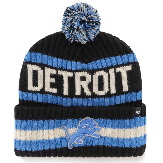 Detroit Lions Men's Black Bering 47 Brand Cuffed Pom Knit Hat