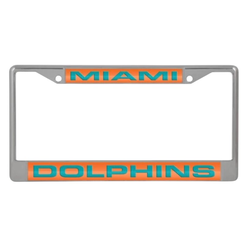 Miami Dolphins Orange Laser Chrome Metal License Plate Frame