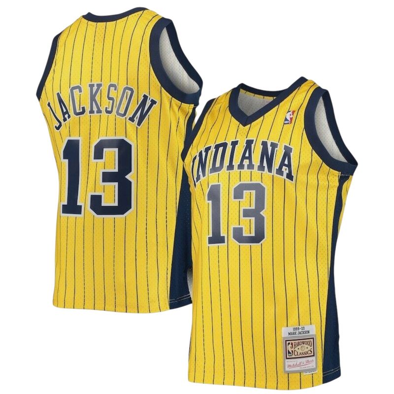 Indiana Pacers Mark Jackson 1999-00 Yellow Pinstripe Mitchell & Ness Men’s Swingman Jersey