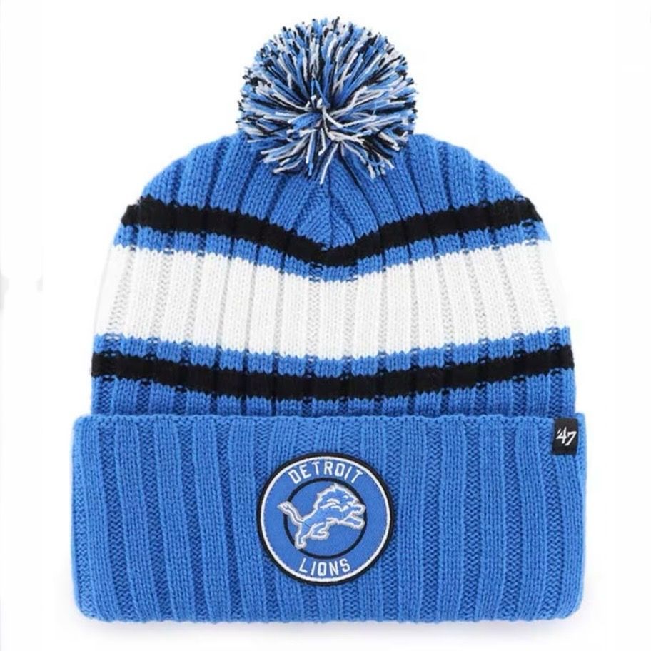 Detroit Lions Men's Blue Plateau 47 Brand Cuffed Pom Knit Hat