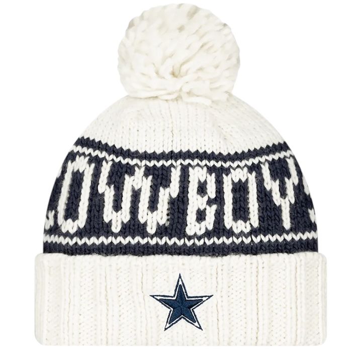 Dallas Cowboys Women’s White New Era 2024 Sideline Cuff Pom Knit Hat