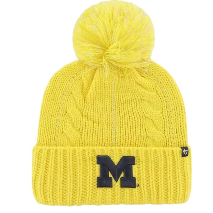 Michigan Wolverines Women's 47 Brand Bauble Yellow Cuffed Pom Knit Hat