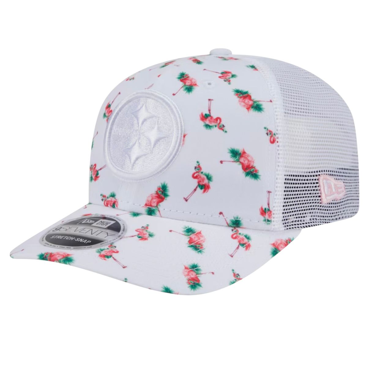 Pittsburgh Steelers Men’s New Era White Flamingo Pattern 9SEVENTY Trucker Snapback Hat