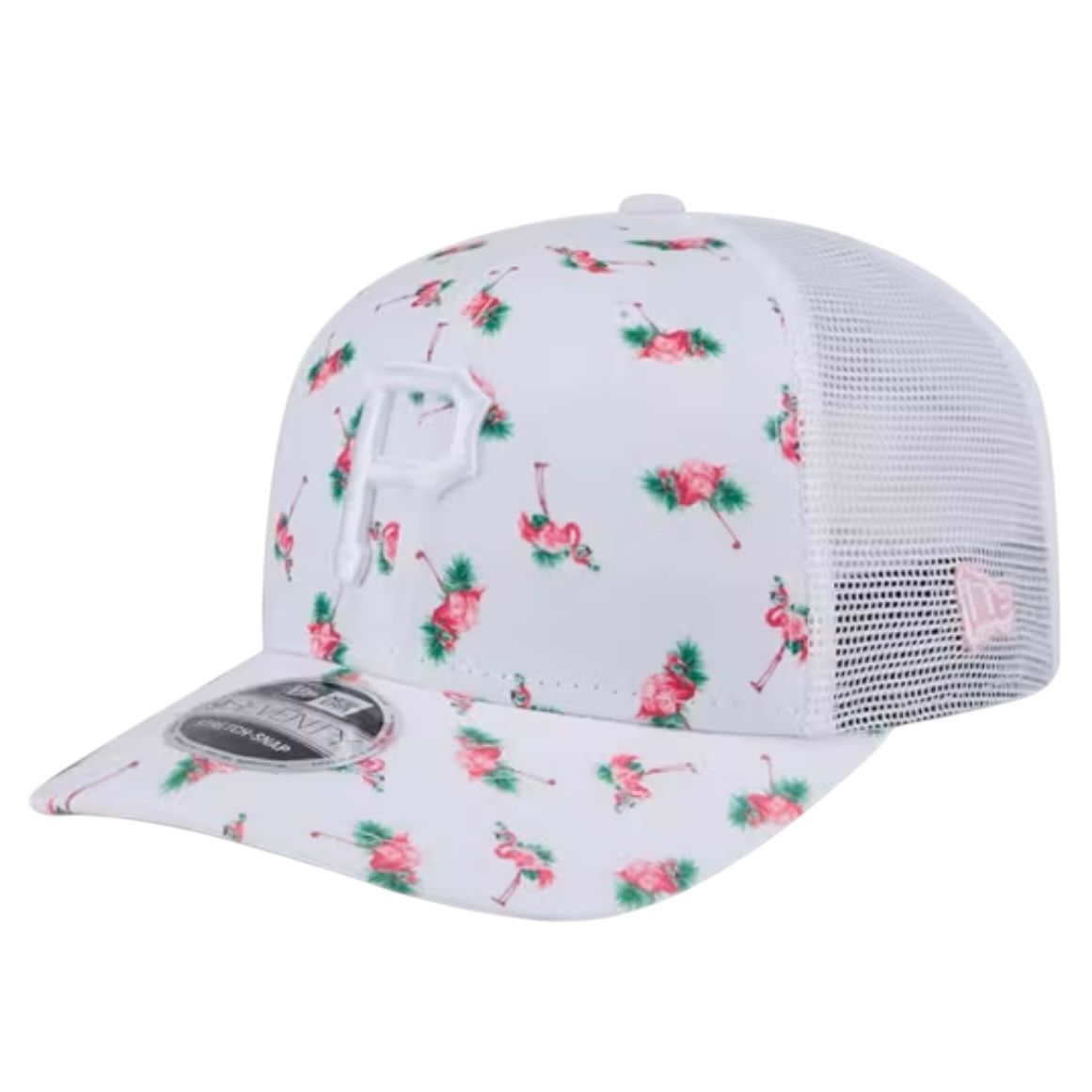 Pittsburgh Pirates Men’s New Era White Flamingo Pattern 9SEVENTY Trucker Snapback Hat