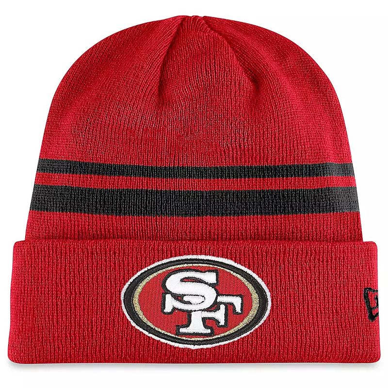 San Francisco 49ers Men's Red New Era Striped Cuffed Knit Hat