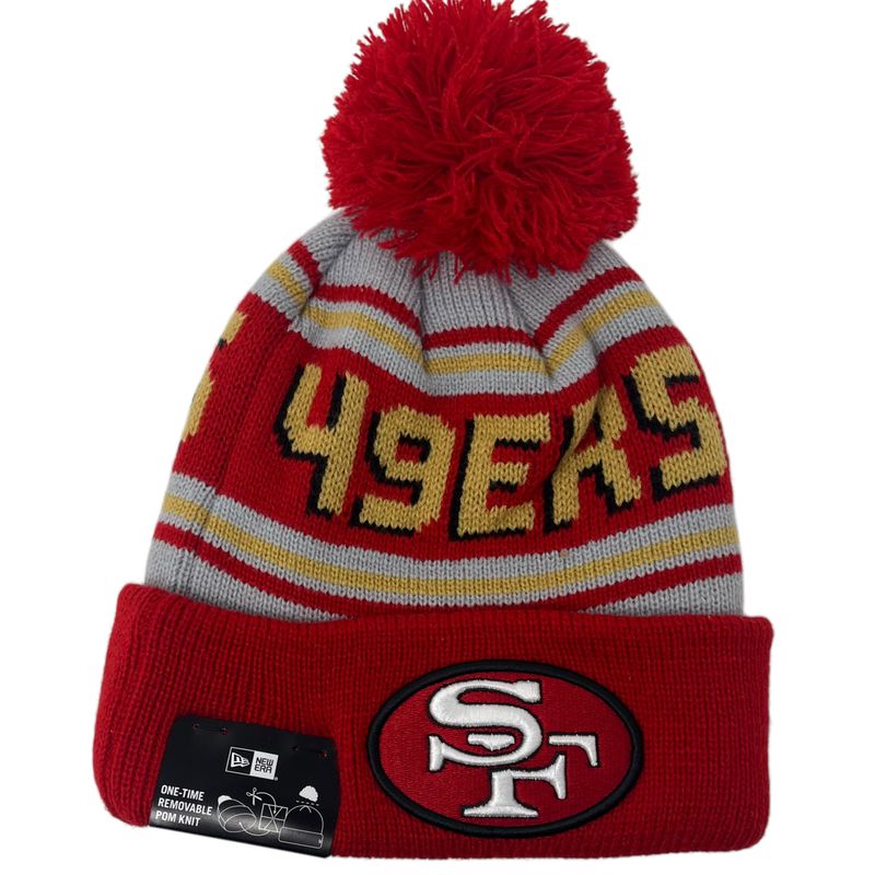 San Francisco 49ers Men’s Red Wordmark New Era Knit Pom Hat