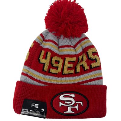 San Francisco 49ers Men’s Red Wordmark New Era Knit Pom Hat