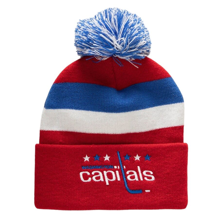 Washington Capitals Men’s NHL Striped Mitchell & Ness Cuffed Pom Knit Hat