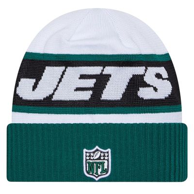 New York Jets Men's White New Era Sideline Tech Cuffed Knit Hat