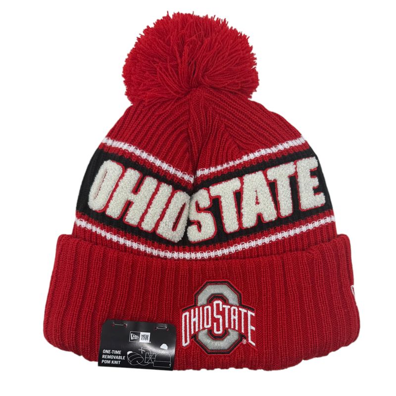 Ohio State Buckeyes Men's Red New Era Sport Knit Pom Hat