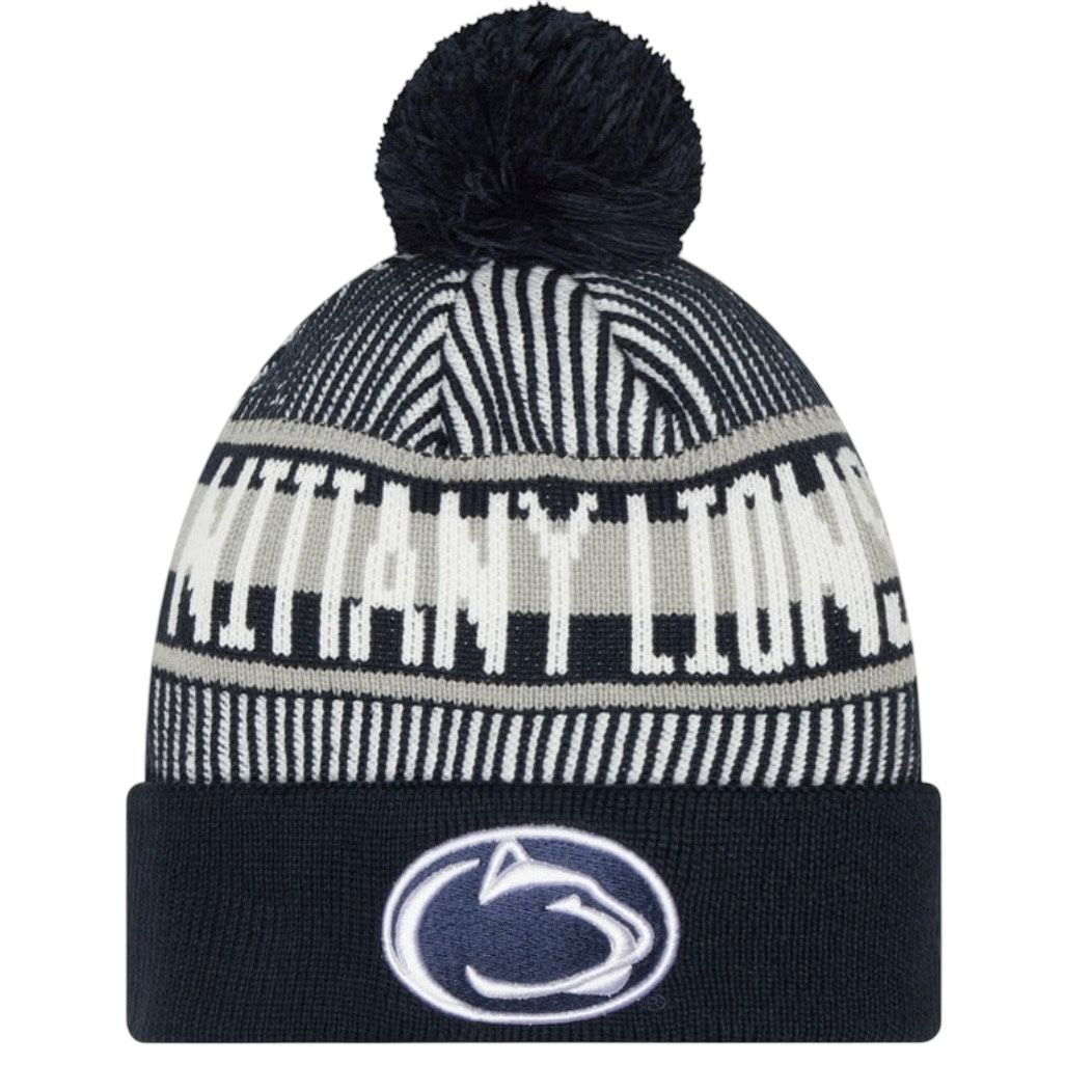 Penn State Nittany Lions Child New Era Striped Cuffed Pom Knit Hat