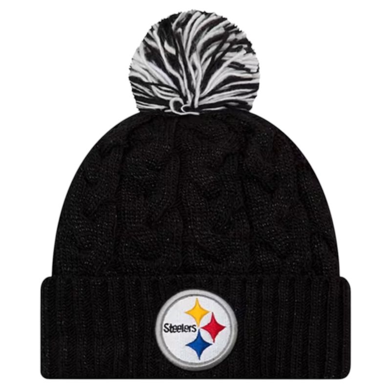 Pittsburgh Steelers Women's New Era Cozy Cable Cuffed Knit Pom Hat