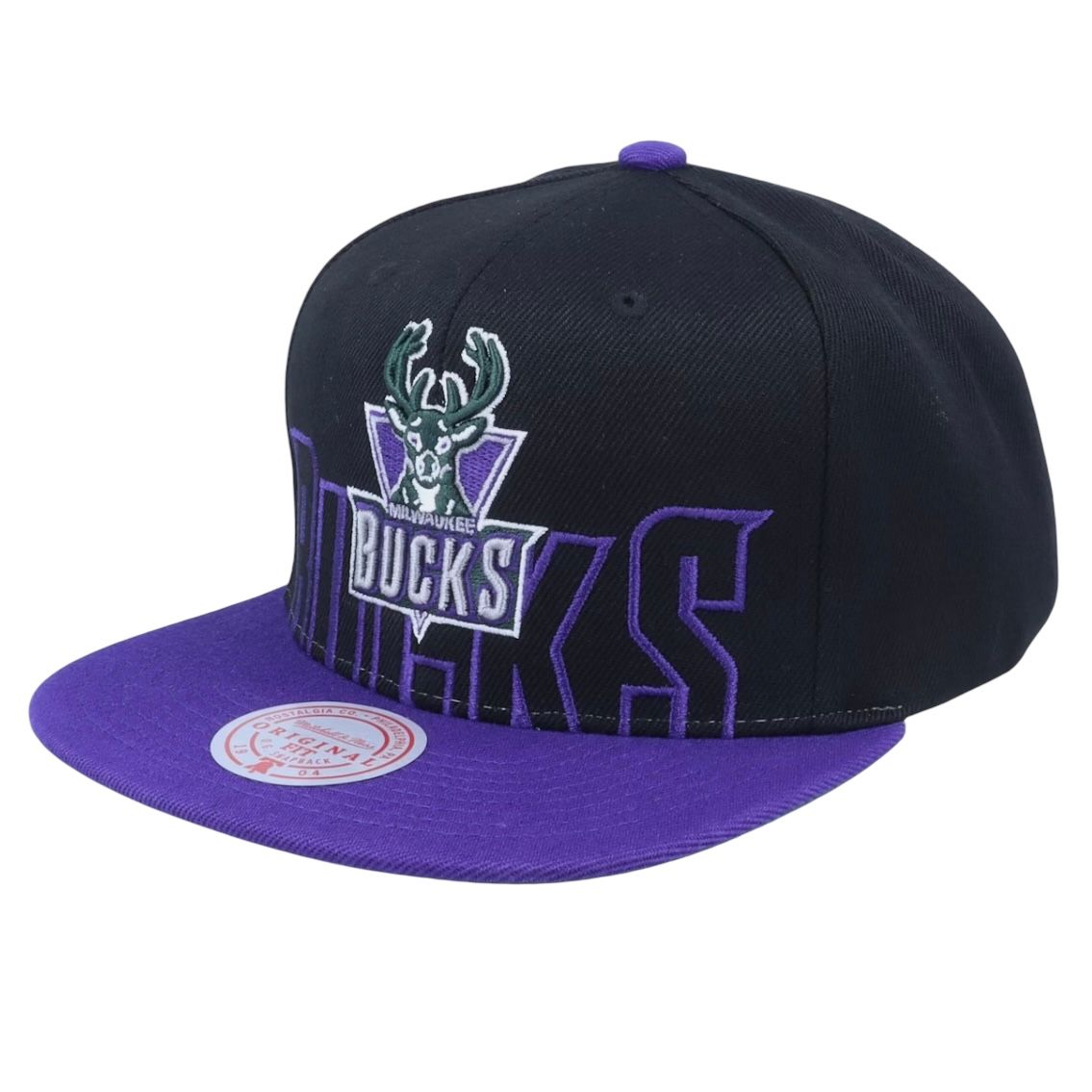 Milwaukee Bucks Men’s Mitchell & Ness NBA Low Big Face Snapback Hat