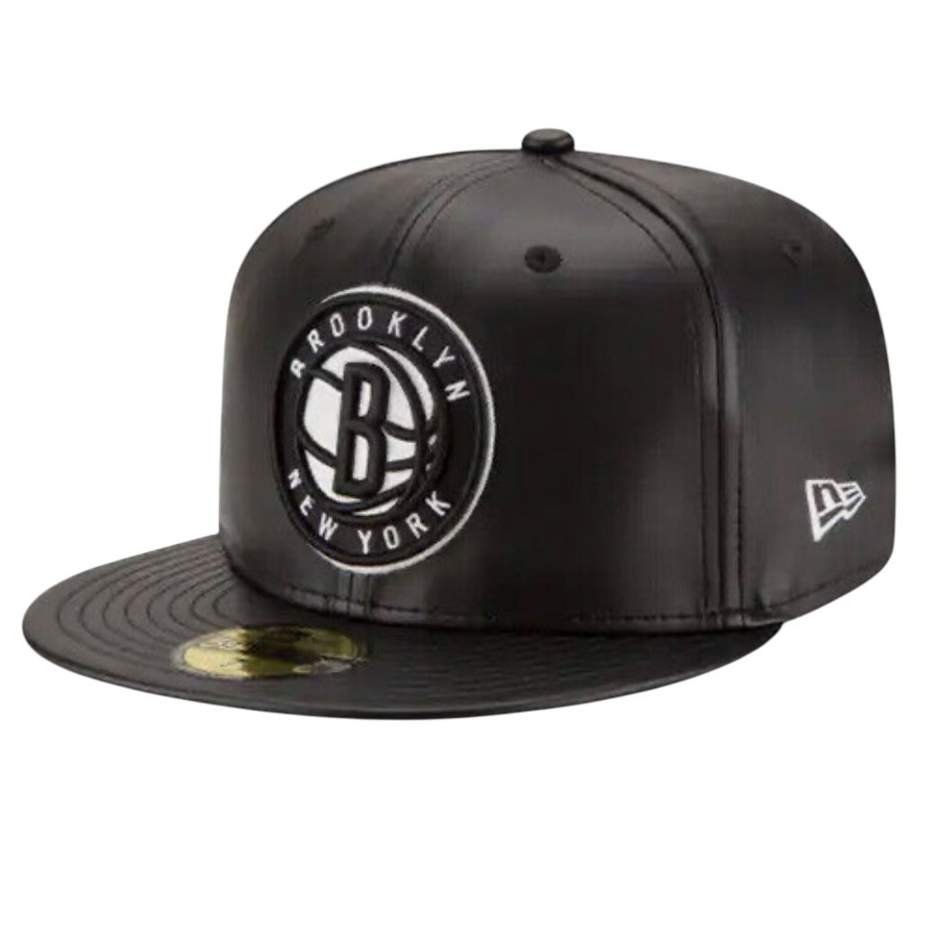 Brooklyn Nets Men's Faux Leather New Era 59Fifty Black Team Fitted Hat