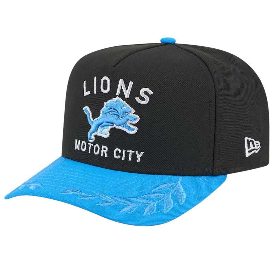 Detroit Lions Men’s New Era Black/Blue 2025 NFL Draft A-Frame 9Fifty Snapback Hat