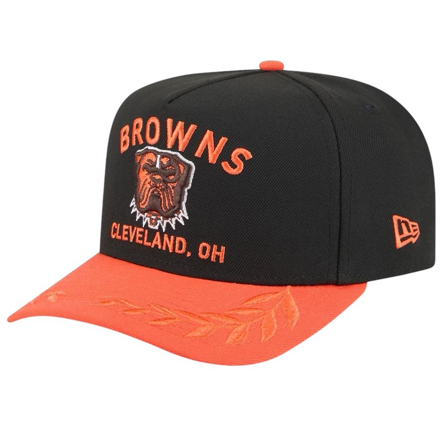 Cleveland Browns Men’s New Era Black/Orange 2025 NFL Draft A-Frame 9Fifty Snapback Hat