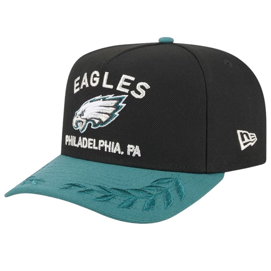 Philadelphia Eagles Men’s New Era Black/Green 2025 NFL Draft A-Frame 9Fifty Snapback Hat