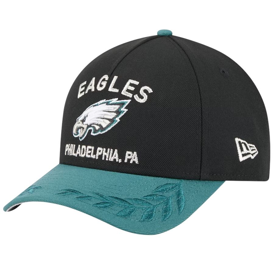 Philadelphia Eagles Men’s New Era Black/Green 2025 NFL Draft M-Crown 9Forty Snapback Hat