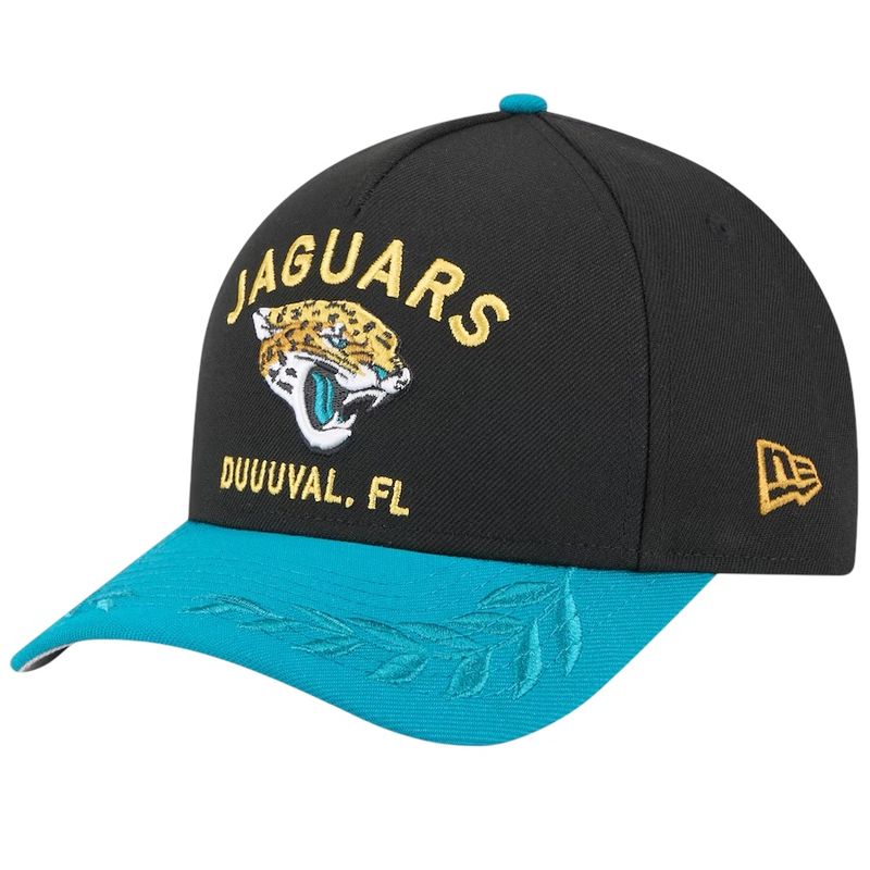 Jacksonville Jaguars Men’s New Era Black/Teal 2025 NFL Draft M-Crown 9Forty Snapback Hat